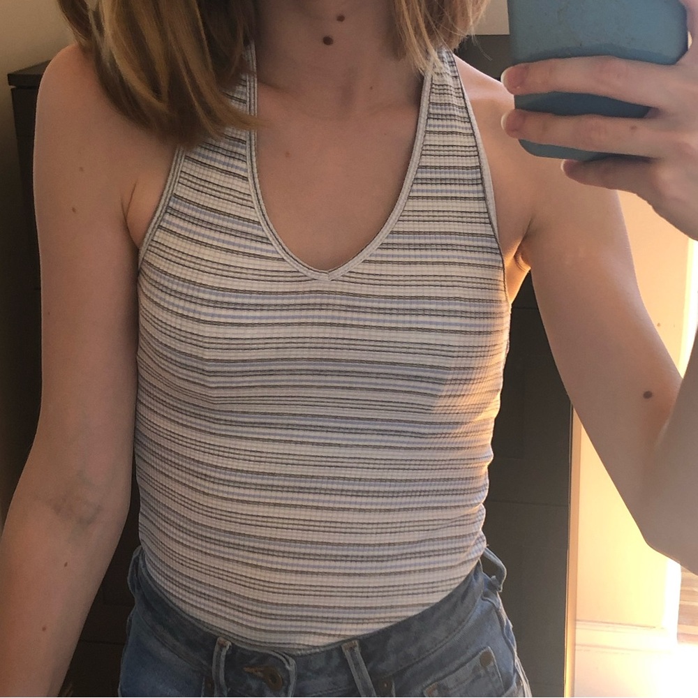 American Eagle Striped Halter Crop Tank Top